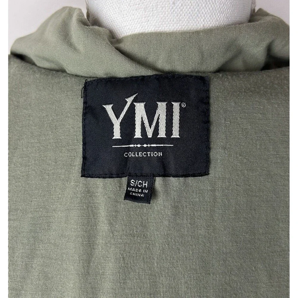 YMI Collection Removable Hood Full Zip pockets Cargo Vest Jacket Sz S Army Green